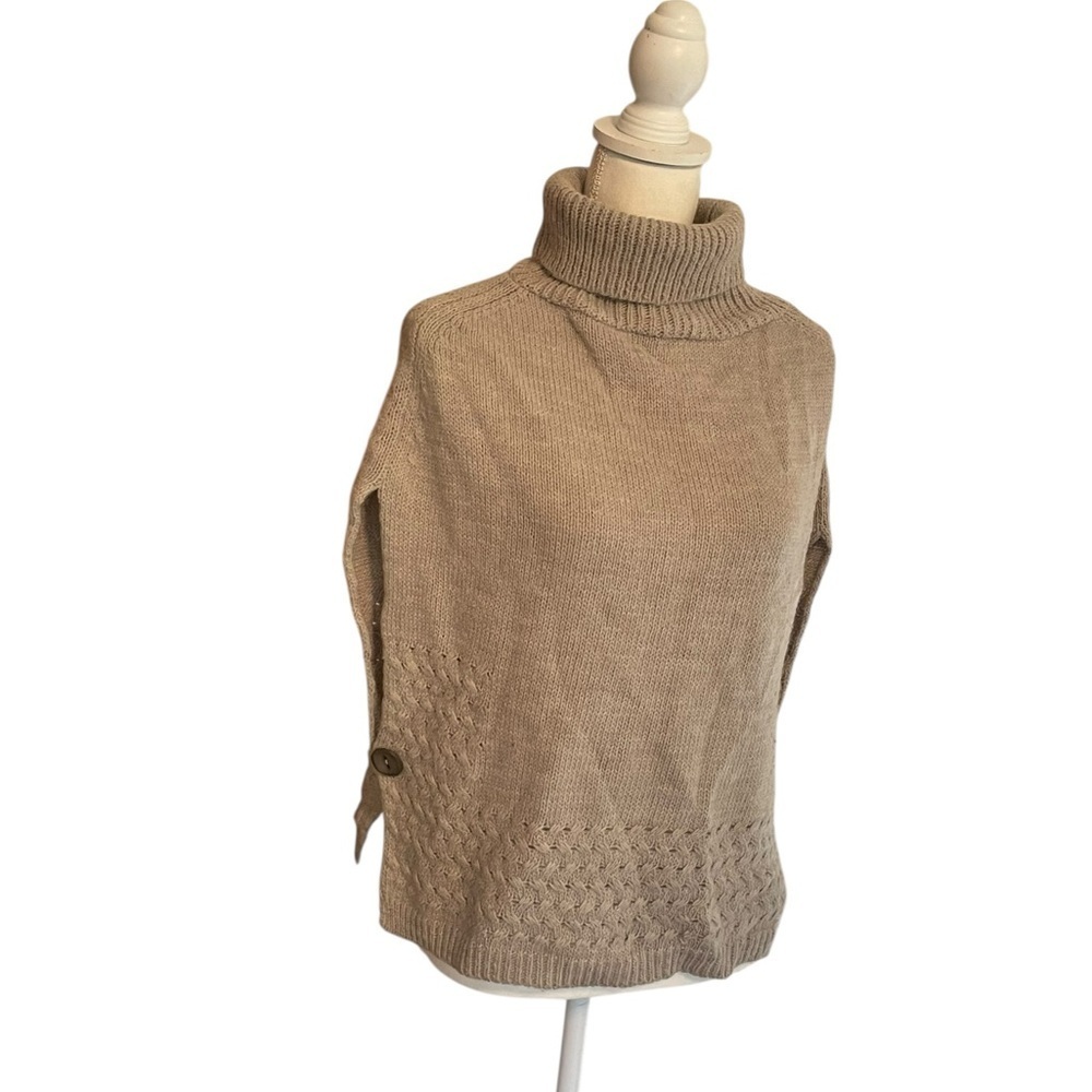 Berretti Made in Italy Wool Alpaca Blend Roll Neck Poncho Sweater Tan